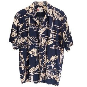 Hilo Hattie Mens Blue Hawaiian Print Shirt Large